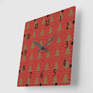 Cosy Christmas tree ugly sweater chequered pattern Square Wall Clock
