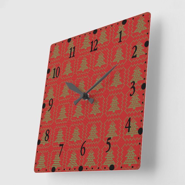 Cosy Christmas tree ugly sweater chequered pattern Square Wall Clock (Angle)