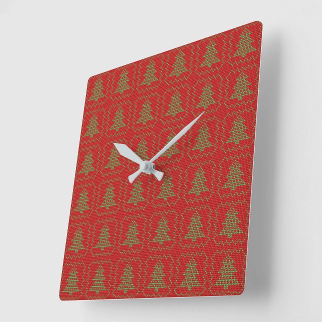 Cosy Christmas tree ugly sweater chequered pattern Square Wall Clock (Angle)