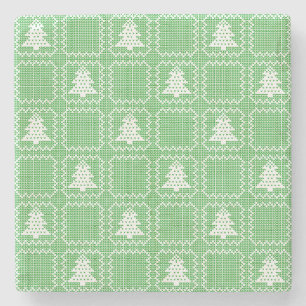Cosy Christmas tree ugly sweater chequered pattern Stone Coaster