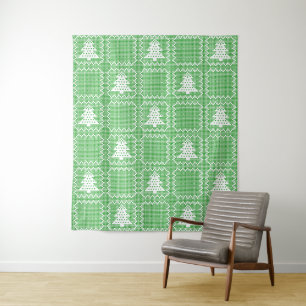 Cosy Christmas tree ugly sweater chequered pattern Tapestry