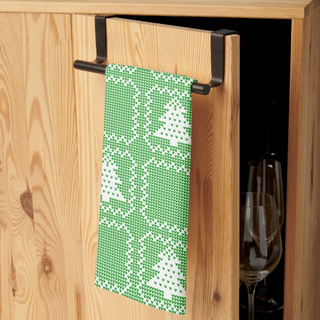 Cosy Christmas tree ugly sweater chequered pattern Tea Towel (Thirds Fold)