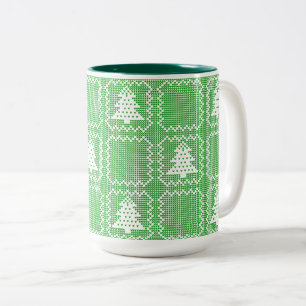 Cosy Christmas tree ugly sweater chequered pattern Two-Tone Coffee Mug