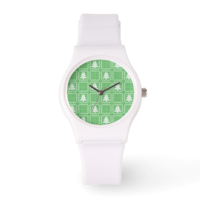 Cosy Christmas tree ugly sweater chequered pattern Watch (Front)