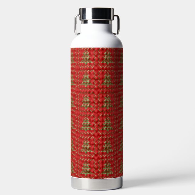 Cosy Christmas tree ugly sweater chequered pattern Water Bottle (Front)