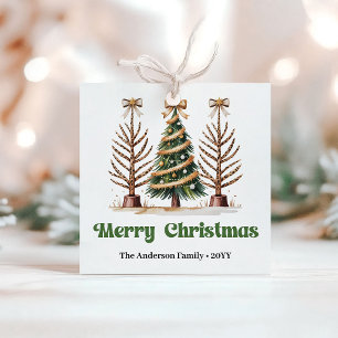 Cosy Christmas Trees Green Gold Custom Name Gift Favour Tags