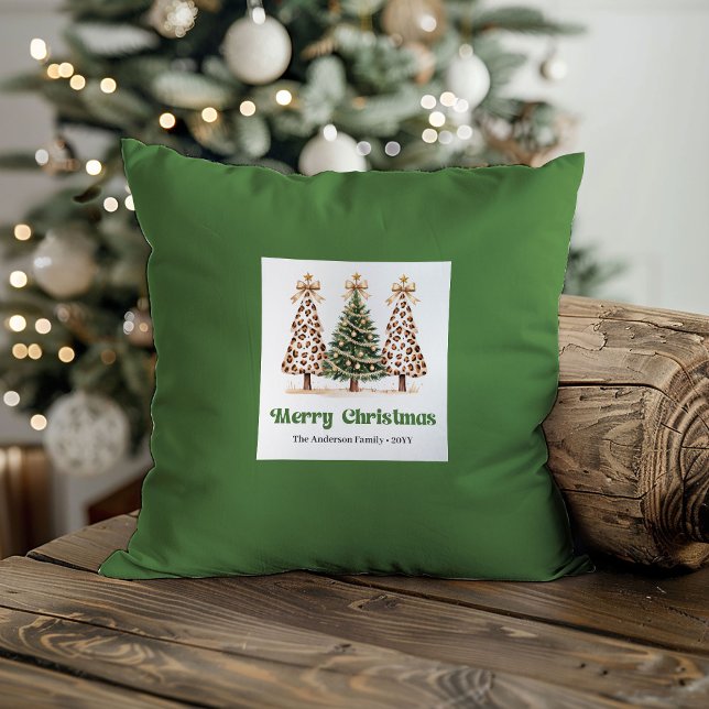Cosy Christmas Trees Minimalist Custom Name Pillow (Cozy Christmas Trees Minimalist Custom Name Pillow)