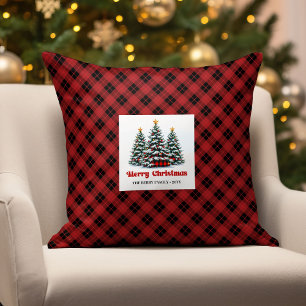 Cosy Christmas Trees Plaid Personalised Pillow