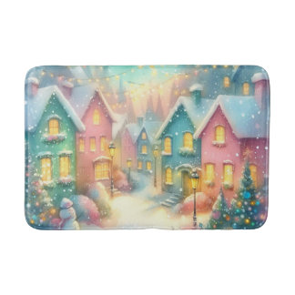 Cosy Christmas Village Illustration | Festive Bath Mat