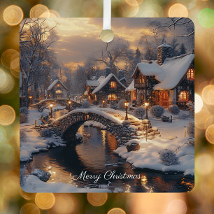 Cosy Christmas Village Winter Scene Holiday Ceramic Ornament