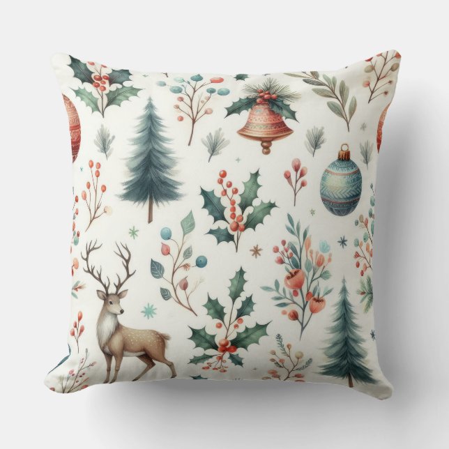 Cosy Christmas Watercolor Cushion (Front)