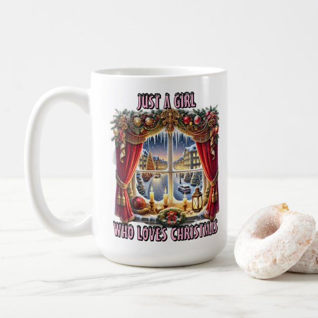 Cosy Christmas Window Display Coffee Mug (With Donut)