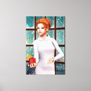 Cosy Christmas Window Portrait Art Canvas Print