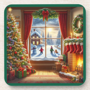 Cosy Christmas Window Scene Coaster