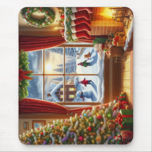 Cosy Christmas Window Scene Mouse Mat