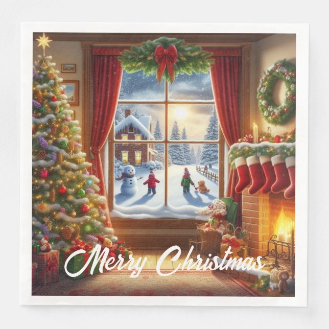 Cosy Christmas Window Scene Napkin (Front)