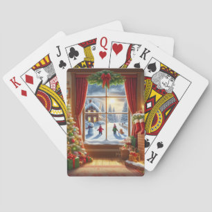 Cosy Christmas Window Scene Playing Cards