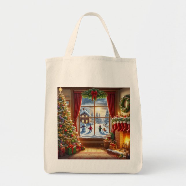 Cosy Christmas Window Scene Tote Bag (Front)