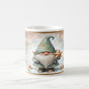 Cosy Christmas Winter Gnome Gold Snowflakes Coffee Mug
