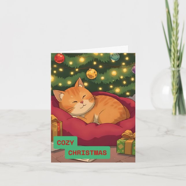 Cosy Christmas with a Cute Cat Holiday Card (Front)