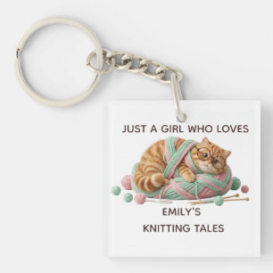 Cosy Chunky Knit Cat Custom Name Acrylic Keychain