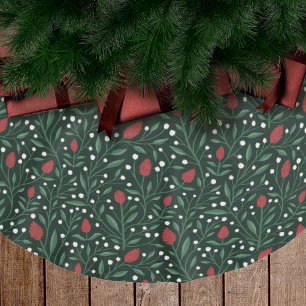 Cosy Classic Elegant Floral Christmas Pattern Brushed Polyester Tree Skirt