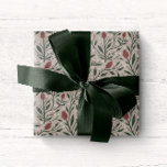 Cosy Classic Floral Christmas Pattern Wrapping Paper<br><div class="desc">This beautiful Christmas wrapping paper features a hand drawn floral and greenery pattern in classic colours of deep green,  burgundy red,  and ivory over a custom colour background (shown in warm sand beige). Looks great paired with ribbon,  twine,  or string for whatever look you're going for!</div>