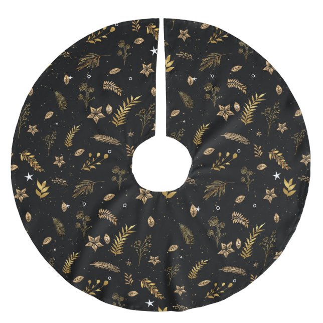 Cosy Classic Gold Arch Christmas Pattern Black Brushed Polyester Tree Skirt (Front)