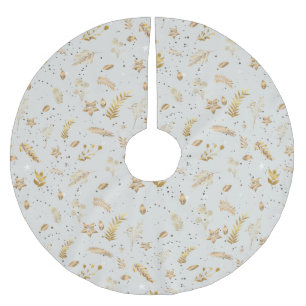 Cosy Classic Gold Arch Christmas Pattern white Brushed Polyester Tree Skirt