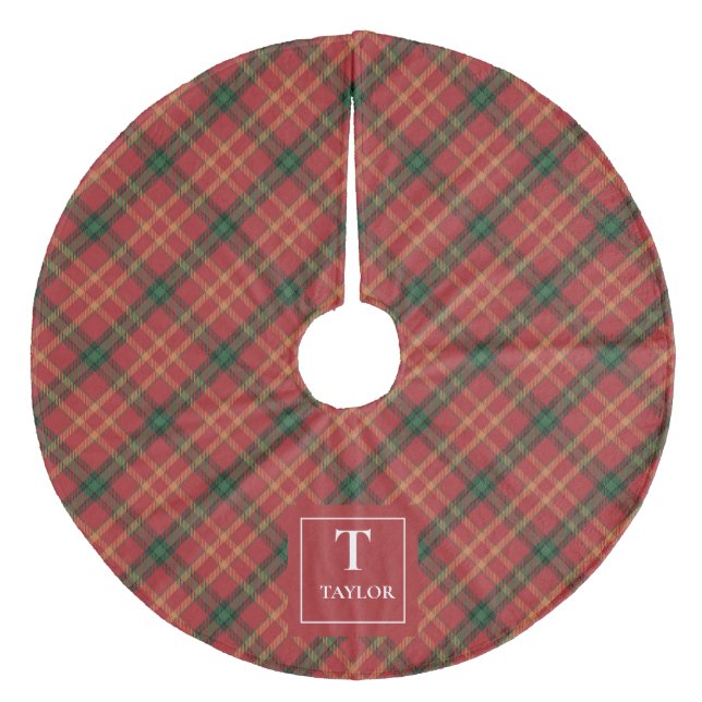 Cosy Classic Plaid Christmas Pattern Monogram  Fleece Tree Skirt (Front)