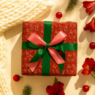 Cosy Classic Red & Green Floral Christmas Pattern Wrapping Paper