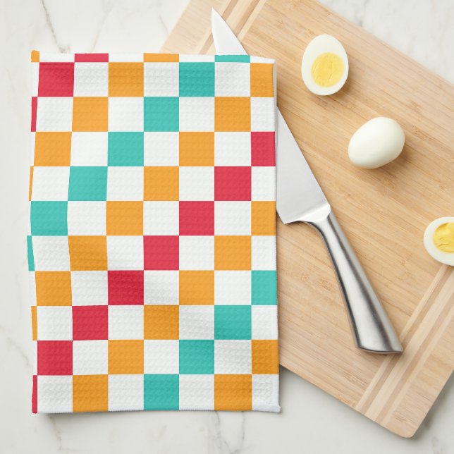 Cosy classroom diagonal chequerboard pattern tea towel (Quarter Fold)