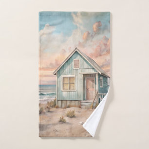 Cosy Coastal Cottage Beach House Watercolor Bath Towel Set