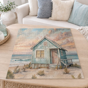 Cosy Coastal Cottage Beach House Watercolor Jigsaw Puzzle
