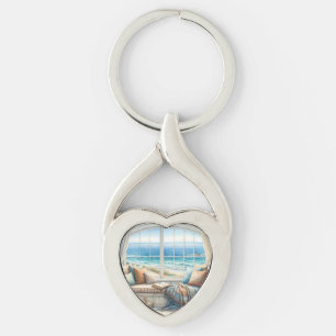 Cosy Coastal Window Seat Cottagecore Key Ring