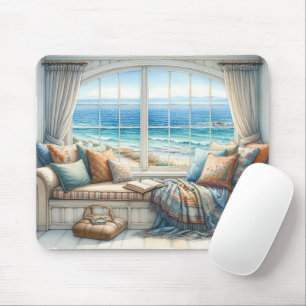 Cosy Coastal Window Seat Cottagecore Mouse Mat