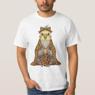 Cosy Cockatiel in Leopard Print Blanket Coffee T-Shirt