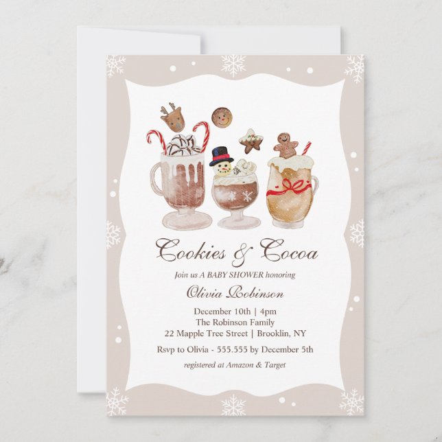 Cosy Cocoa and Cookies Winter baby shower Invitation (Front)