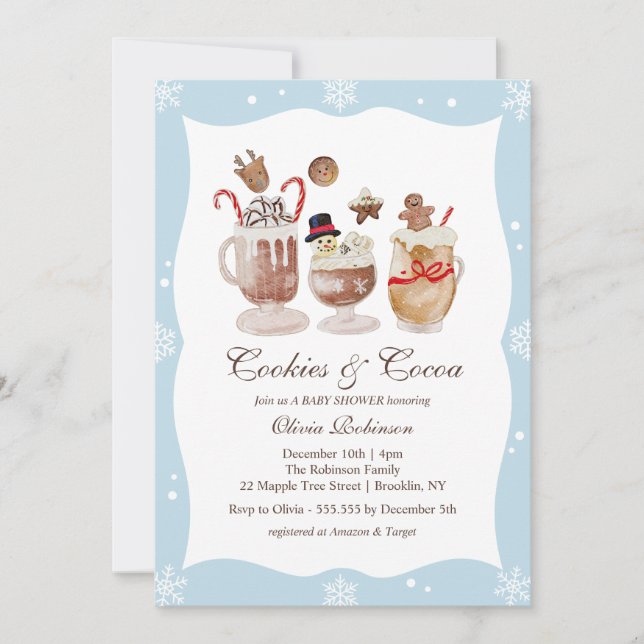 Cosy Cocoa and Cookies Winter baby shower Invitation (Front)