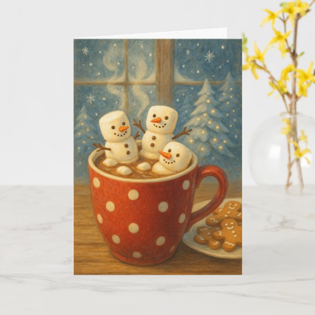 Cosy Cocoa Snowmen Card (Yellow Flower)