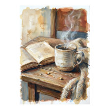 Cosy Coffee and Book Watercolour Poster | Hygge Re