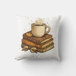 Cosy Coffee and Books Vintage Aesthetic Throw Pill Cushion