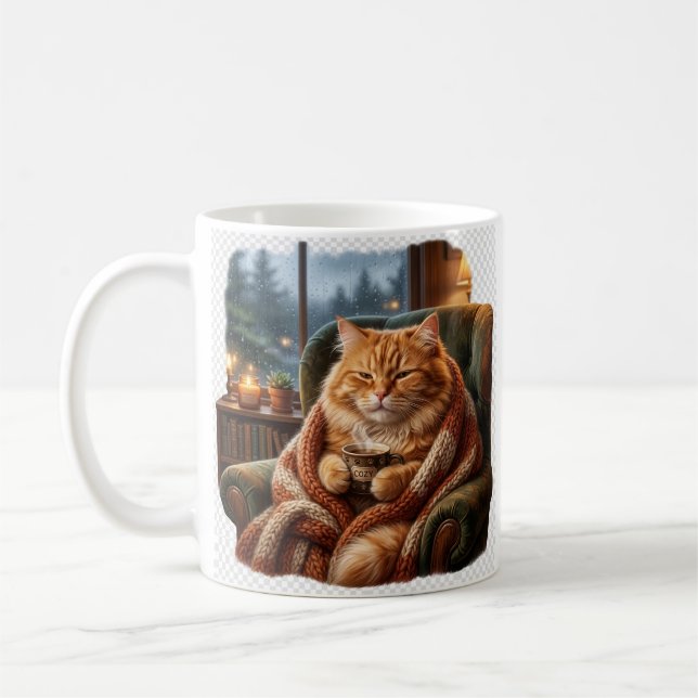 Cosy Coffee Cat Illustration Mug (Left)