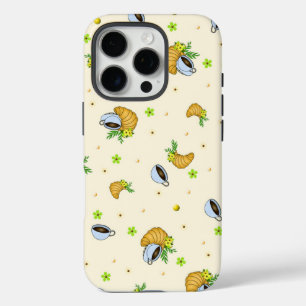 Cosy Coffee & Croissant Floral Pattern iPhone 16 Pro Case