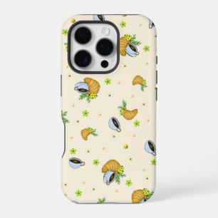 Cosy Coffee & Croissant Floral Pattern iPhone 16 Pro Case