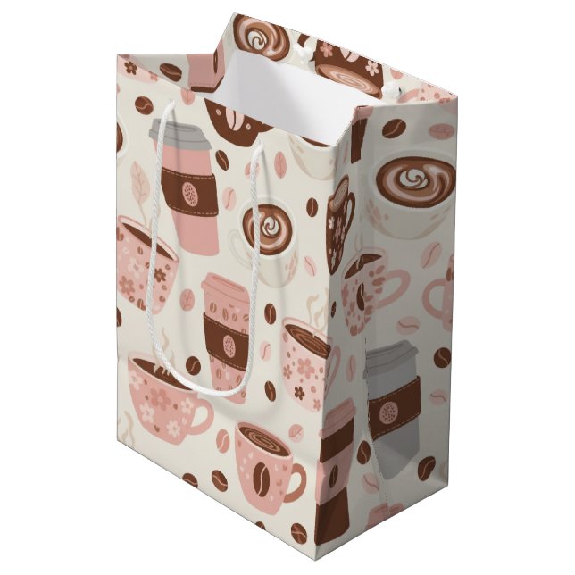 Cosy Coffee Cup Pattern (10) Medium Gift Bag (Front Angled)