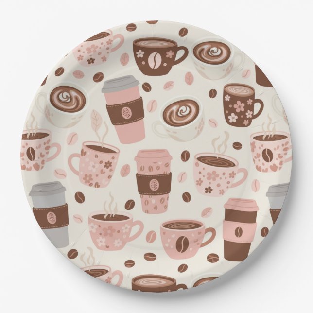 Cosy Coffee Cup Pattern (10) Paper Plate (Front)