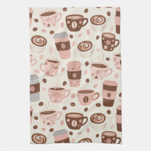 Cosy Coffee Cup Pattern (10) Tea Towel