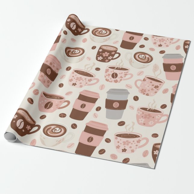 Cosy Coffee Cup Pattern (10) Wrapping Paper (Unrolled)