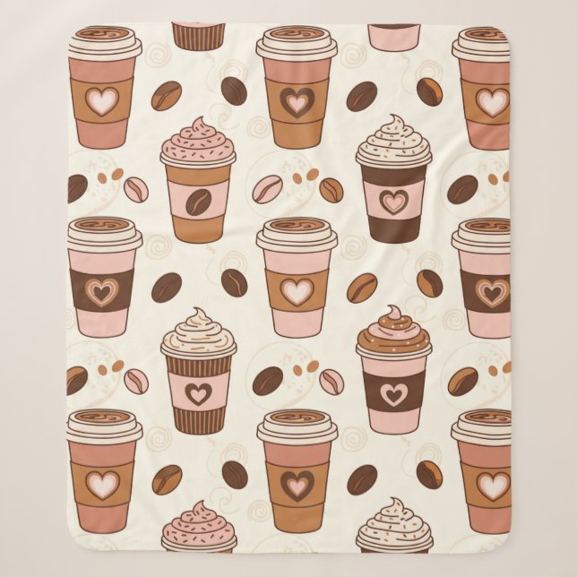 Cosy Coffee Cup Pattern (12) Sherpa Blanket (Front)